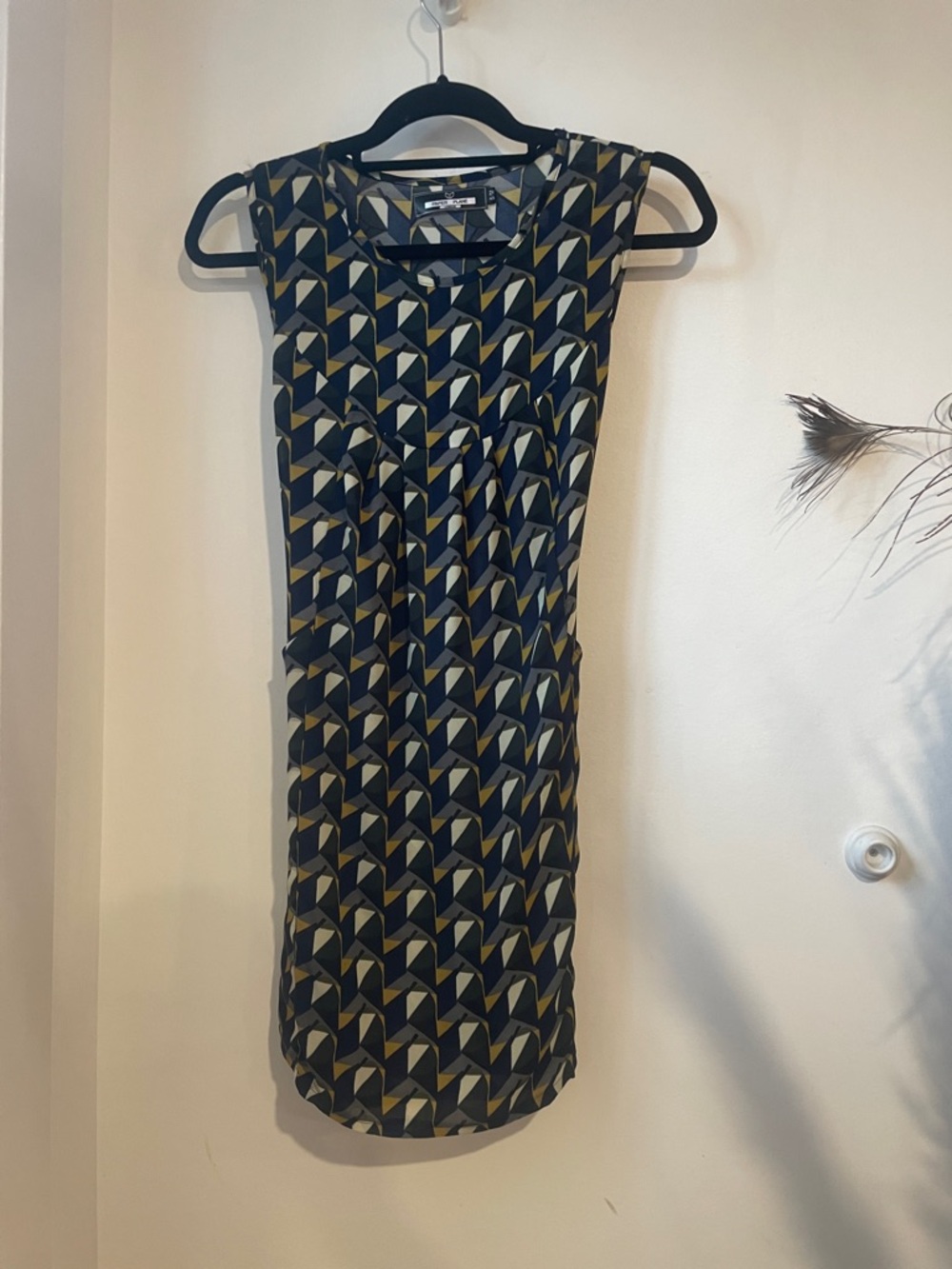 Sleeveless Geometric Midi Dress in Black and Olive Paper Plane B128